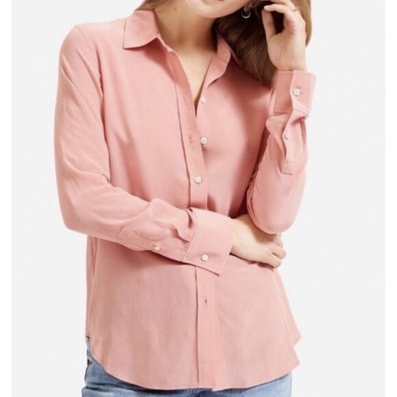 Everlane Button Down Long Sleeve Silk Shirt Women’s Sz 2 Salmon Pink Orange - Picture 1 of 6